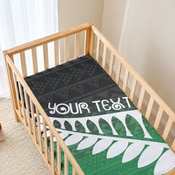 Green Silver Fern Spirit Taniko Tukutuku Personalised Baby Bed Cover