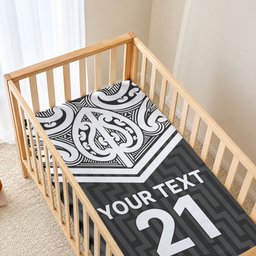 New Zealand Black Fern Custom Baby Bed Cover Maori Tukutuku Black-white Motif