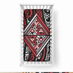 New Zealand Maori Taniko Baby Bed Cover Red Kowhaiwhai Puhoro