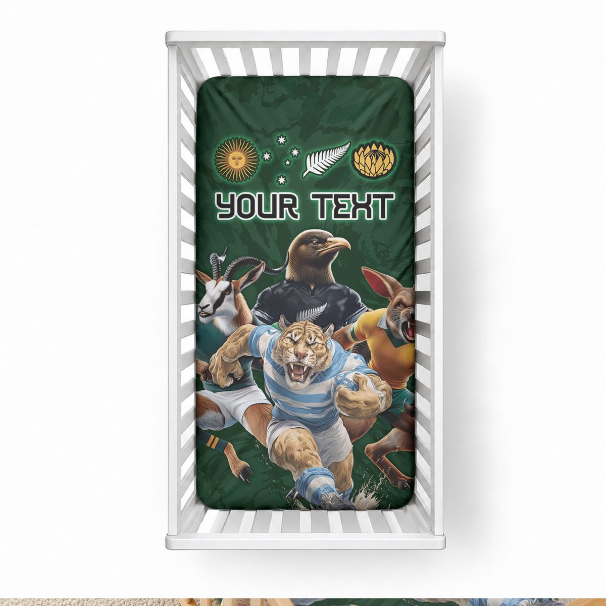 Custom Rugby Southern Hemisphere Baby Bed Cover Argentina AUNZ South Africa Mascot Green
