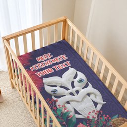 Maori Wheku Meri Kirihimete Personalised Baby Bed Cover All Blue Indigenous Maori Motif