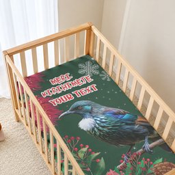 Tui Meri Kirihimete Personalised Baby Bed Cover Pohutukawa Flowers Green Motif