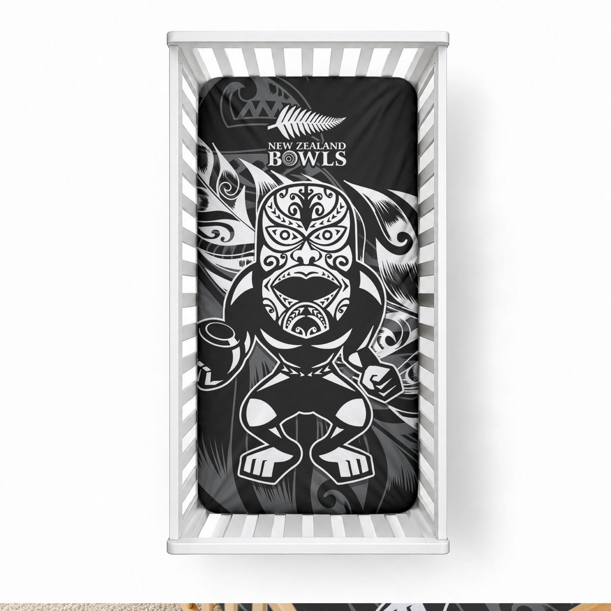 New Zealand Lawn Bowls Baby Bed Cover Black Maori Warrior Tribal Silver Fern