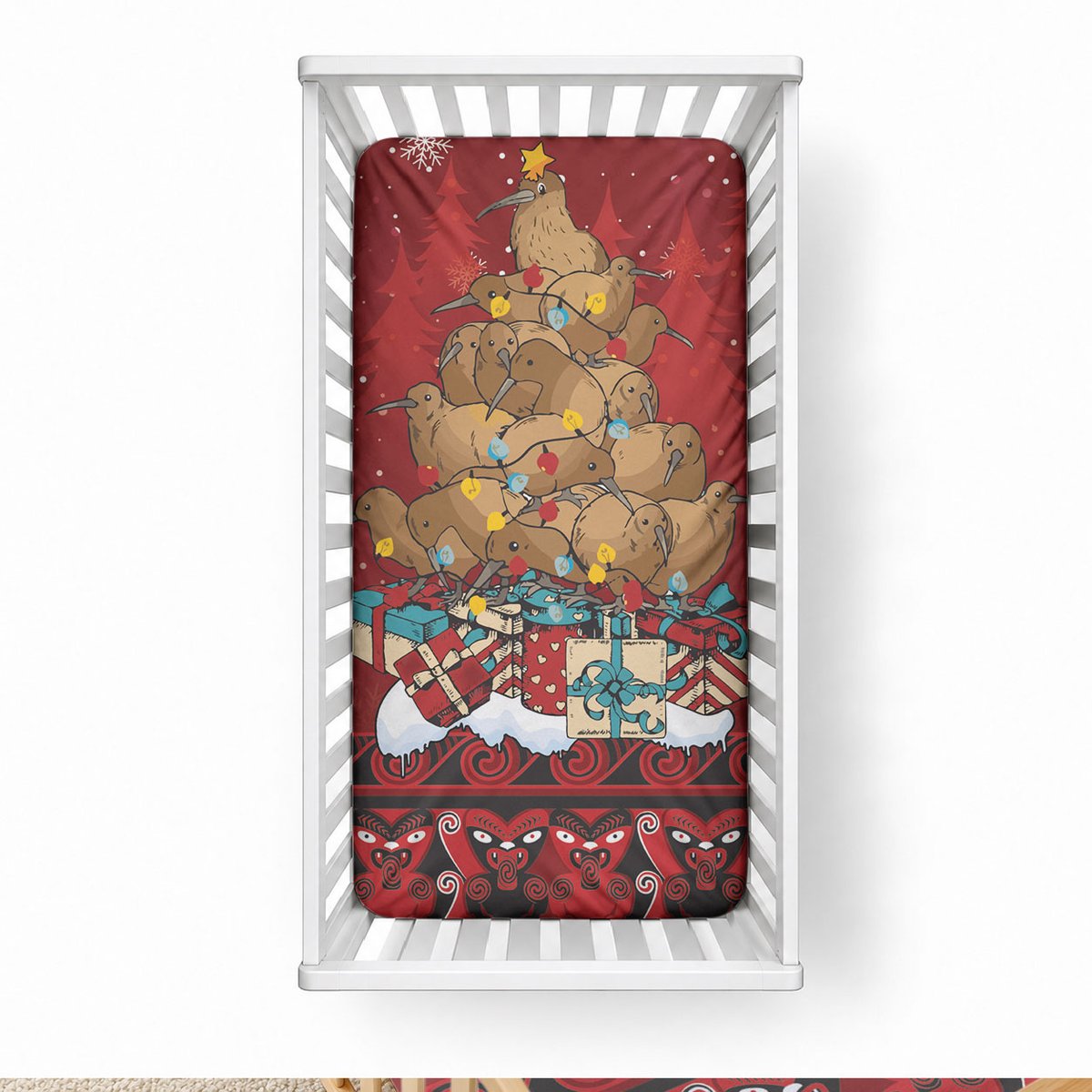 Funny Kiwi Bird Xmas Tree Baby Bed Cover New Zealand Tribal Christmas Spirit