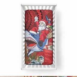 Funny Santa Riding Shark Baby Bed Cover Polynesian Tribal Christmas Spirit