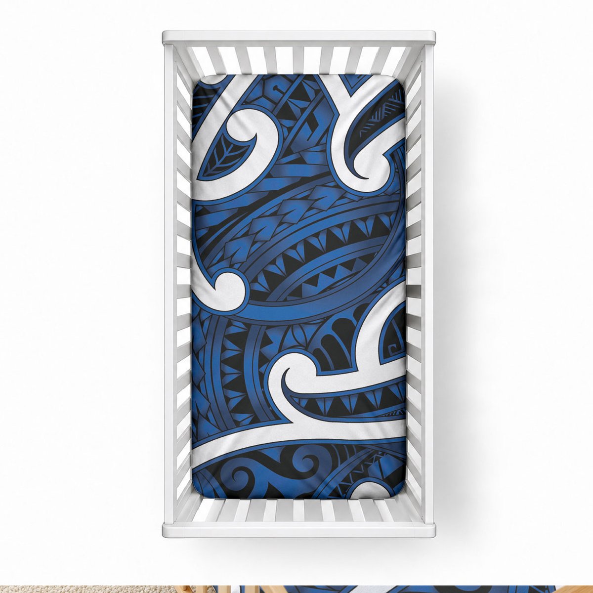 Aotearoa Maori Kowhaiwhai Baby Bed Cover Kikorangi Puhoro and Patiki