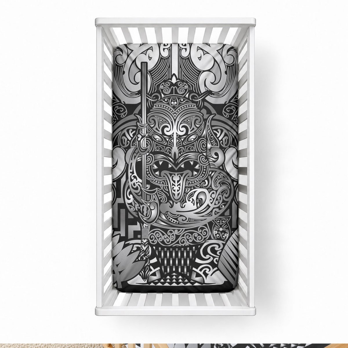 New Zealand Taiaha Maori Baby Bed Cover Kiwikiwi Minimalist Silver Fern Tukutuku Motif