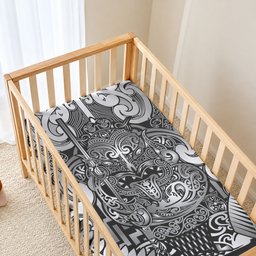 New Zealand Taiaha Maori Baby Bed Cover Kiwikiwi Minimalist Silver Fern Tukutuku Motif