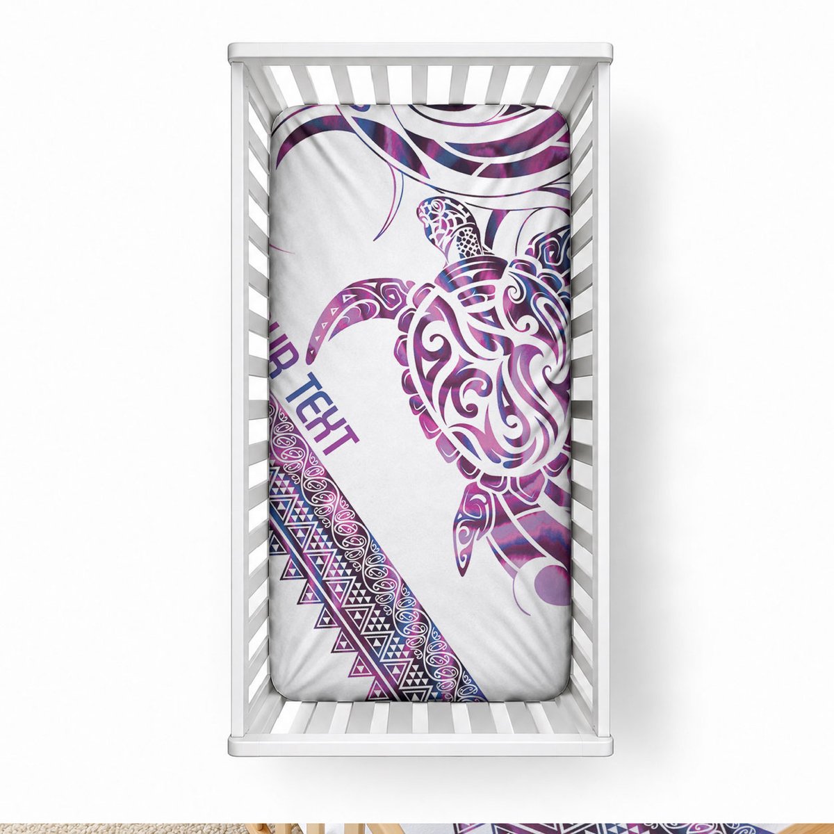 Mawhero Paua shell Kowhaiwhai Taniko Personalised Baby Bed Cover Turtle Tattoo Maori Tribal Style