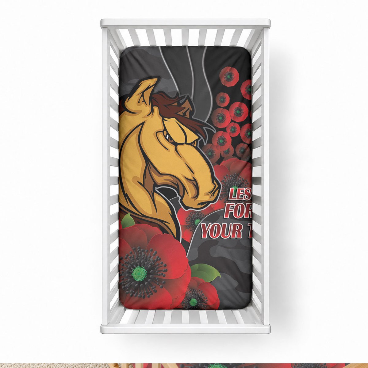 Brisbane Broncos ANZAC Personalised Baby Bed Cover Lest We Forget Poppy Camo