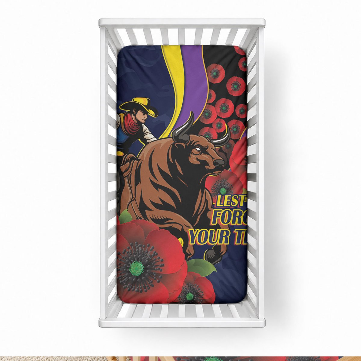North Queensland Cowboys ANZAC Personalised Baby Bed Cover Lest We Forget Poppy Camo