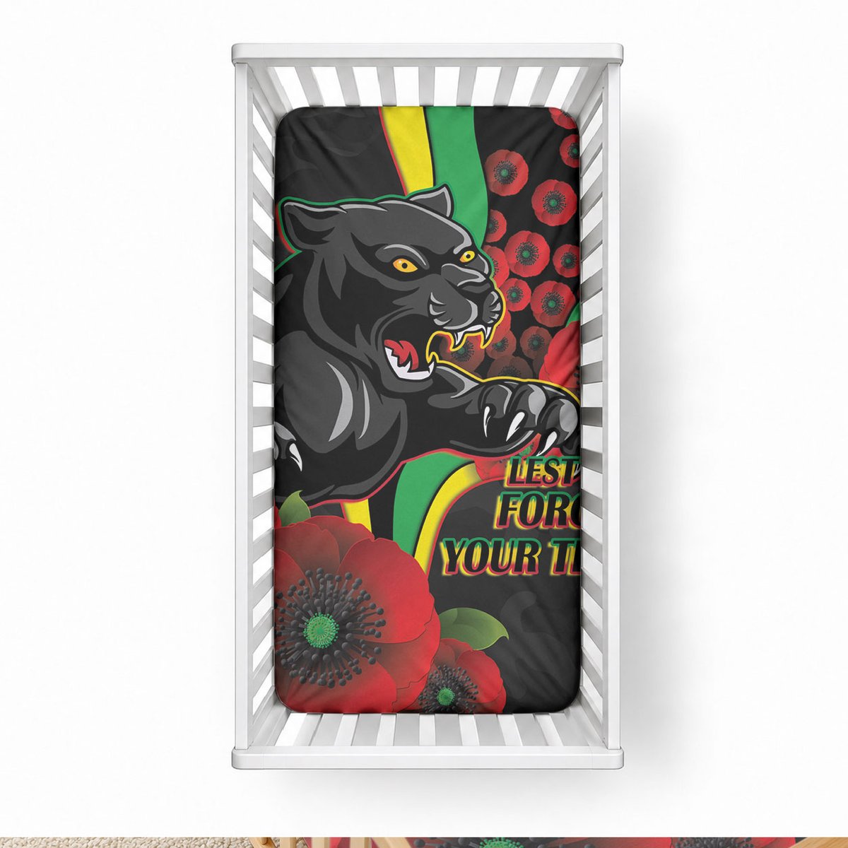 Penrith Panthers ANZAC Personalised Baby Bed Cover Lest We Forget Poppy Camo