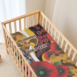 Hawthorn Hawks ANZAC Personalised Baby Bed Cover Lest We Forget Poppy Camo