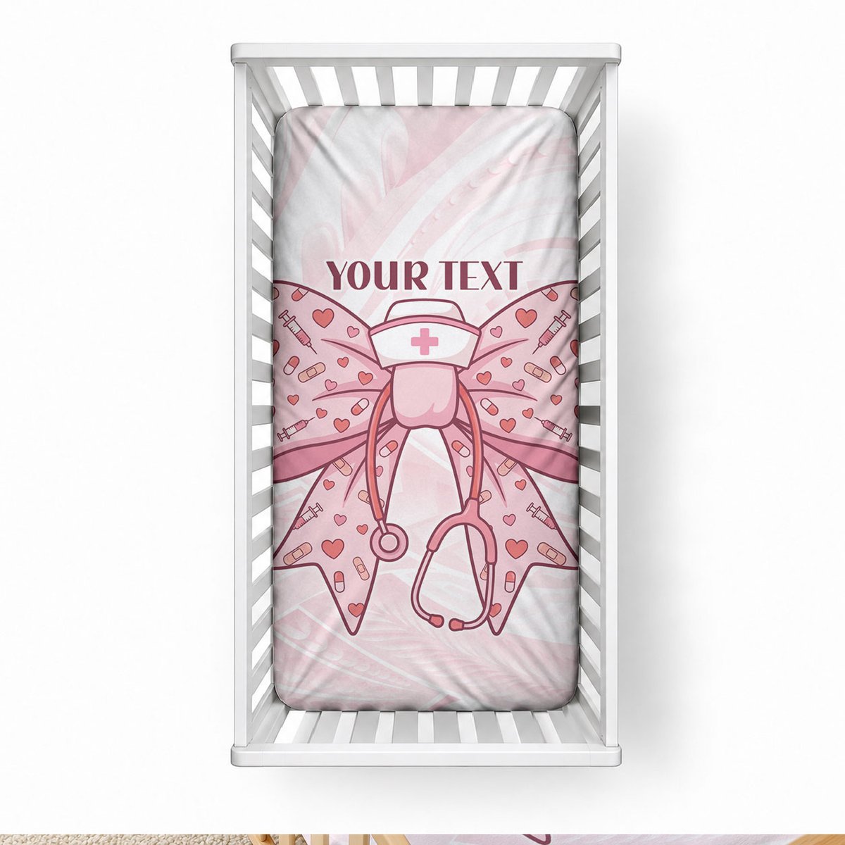 New Zealand Nurses RN Personalised Baby Bed Cover Pink Stethoscope Coquette Bow Maori Motif