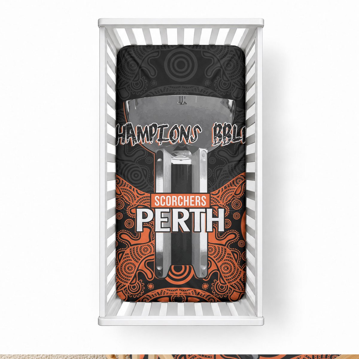 Cricket Australia Perth Champions 2026 Baby Bed Cover Black Aboriginal Dot Art