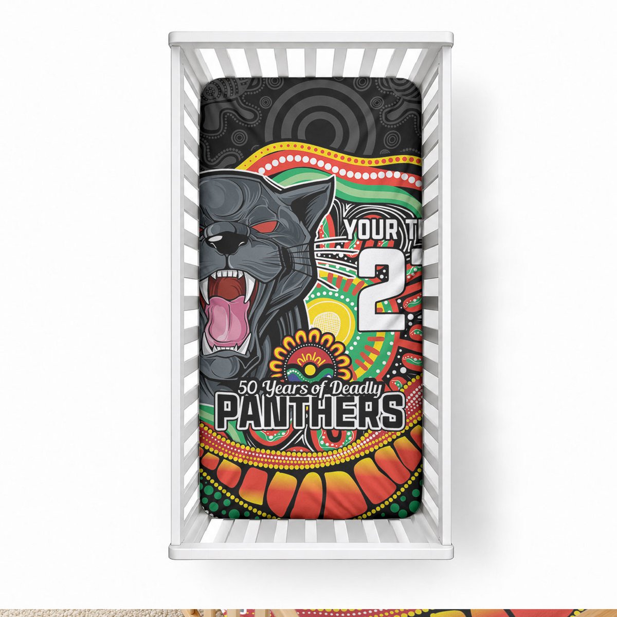 Custom Panthers Honouring First Nations Baby Bed Cover NAIDOC 2026 Deadly 50 Years