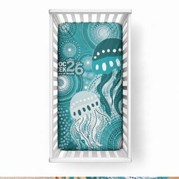 NAIDOC Deadly 50 Years Baby Bed Cover Jellyfish Aboriginal Culture Inspired Turquoise