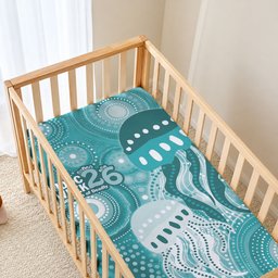 NAIDOC Deadly 50 Years Baby Bed Cover Jellyfish Aboriginal Culture Inspired Turquoise