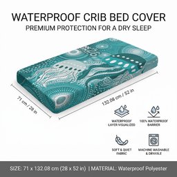 NAIDOC Deadly 50 Years Baby Bed Cover Jellyfish Aboriginal Culture Inspired Turquoise