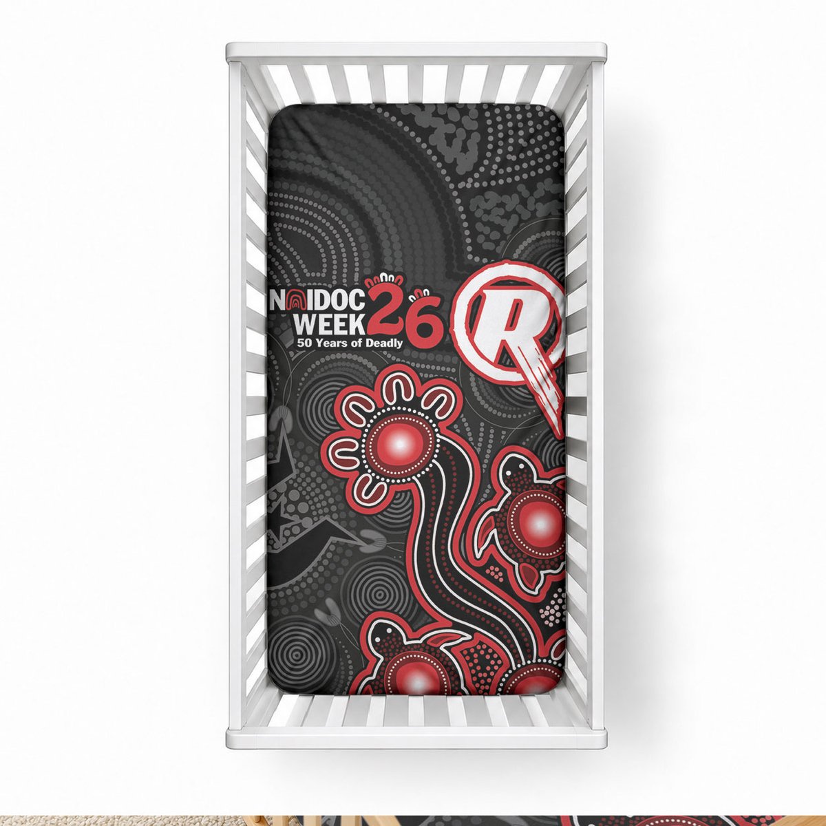 Melbourne Renegades NAIDOC Week 2026 Baby Bed Cover Sea Turtles Aboriginal Art