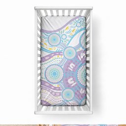 Australian Indigenous Aboriginal Art Baby Bed Cover Vivid Pastel Pink Teal