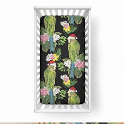 Aussie Santa Budgie Christmas Baby Bed Cover Black Parakeet Tropical Floral