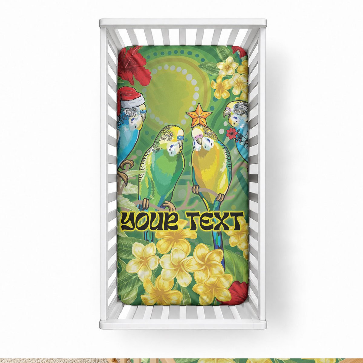 Australia Budgerigars Parakeets Personalised Baby Bed Cover Cute Budgies Santa Tropical Flowers