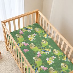Australia Budgerigars Parakeets Baby Bed Cover Green And Yellow Bird Seamless Orchids Flowers