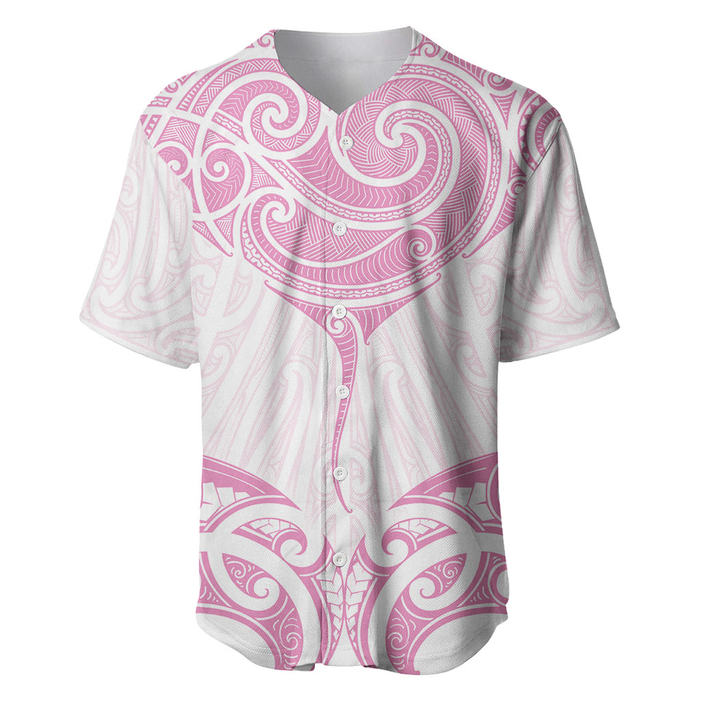 New Zealand Manta Ray Tattoo Baseball Jersey Aotearoa Maori Haehae Pink