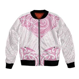 New Zealand Manta Ray Tattoo Bomber Jacket Aotearoa Maori Haehae Pink