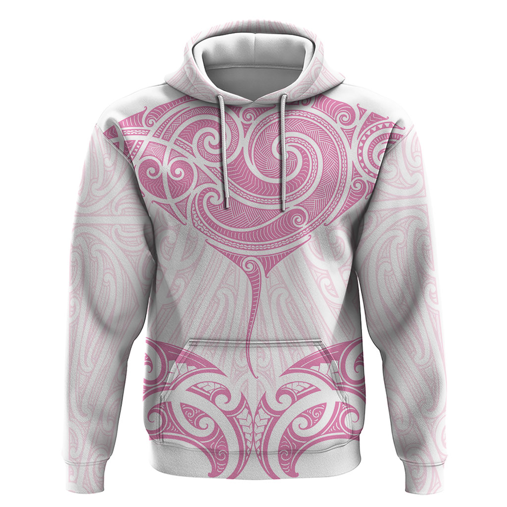 New Zealand Manta Ray Tattoo Hoodie Aotearoa Maori Haehae Pink
