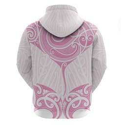 New Zealand Manta Ray Tattoo Hoodie Aotearoa Maori Haehae Pink