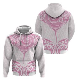 New Zealand Manta Ray Tattoo Hoodie Aotearoa Maori Haehae Pink