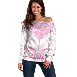New Zealand Manta Ray Tattoo Off Shoulder Sweater Aotearoa Maori Haehae Pink