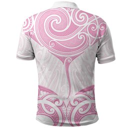 New Zealand Manta Ray Tattoo Polo Shirt Aotearoa Maori Haehae Pink