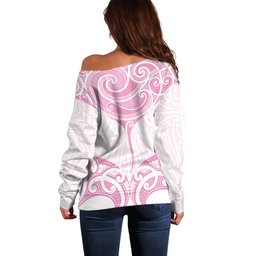 New Zealand Manta Ray Tattoo Off Shoulder Sweater Aotearoa Maori Haehae Pink