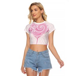 New Zealand Manta Ray Tattoo Raglan Cropped T Shirt Aotearoa Maori Haehae Pink