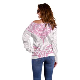 New Zealand Manta Ray Tattoo Off Shoulder Sweater Aotearoa Maori Haehae Pink