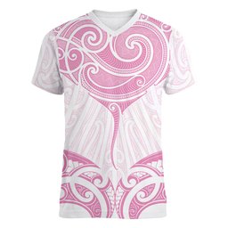 New Zealand Manta Ray Tattoo Women V-Neck T-Shirt Aotearoa Maori Haehae Pink