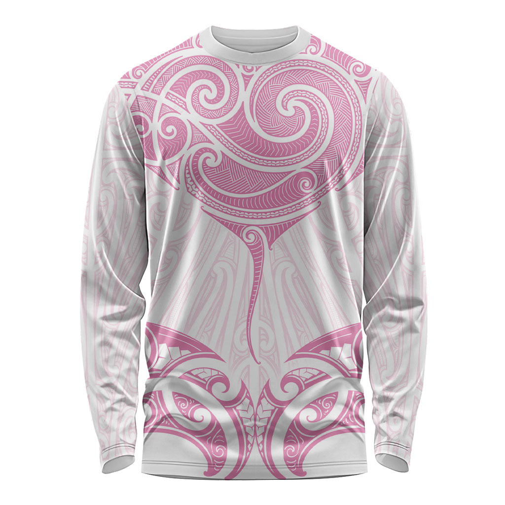 New Zealand Manta Ray Tattoo Long Sleeve Shirt Aotearoa Maori Haehae Pink