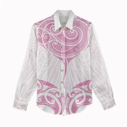 New Zealand Manta Ray Tattoo Women Casual Shirt Aotearoa Maori Haehae Pink