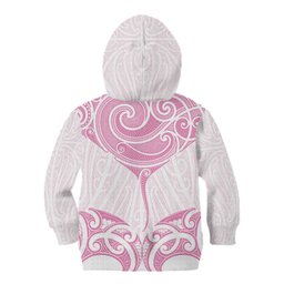 New Zealand Manta Ray Tattoo Kid Hoodie Aotearoa Maori Haehae Pink
