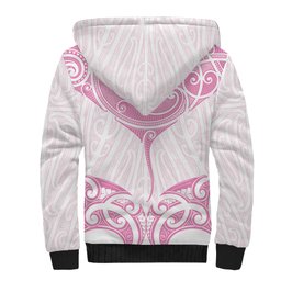 New Zealand Manta Ray Tattoo Sherpa Hoodie Aotearoa Maori Haehae Pink