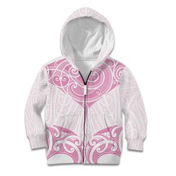 New Zealand Manta Ray Tattoo Kid Hoodie Aotearoa Maori Haehae Pink