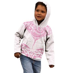 New Zealand Manta Ray Tattoo Kid Hoodie Aotearoa Maori Haehae Pink