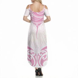 New Zealand Manta Ray Tattoo Summer Maxi Dress Aotearoa Maori Haehae Pink