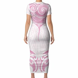 New Zealand Manta Ray Tattoo Short Sleeve Bodycon Dress Aotearoa Maori Haehae Pink