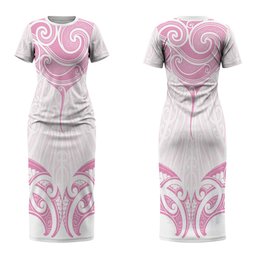 New Zealand Manta Ray Tattoo Couples Matching Short Sleeve Bodycon Dress and Hawaiian Shirt Aotearoa Maori Haehae Pink