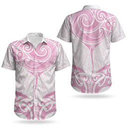New Zealand Manta Ray Tattoo Couples Matching Tank Maxi Dress and Hawaiian Shirt Aotearoa Maori Haehae Pink