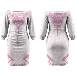 New Zealand Manta Ray Tattoo Couples Matching Off The Shoulder Long Sleeve Dress and Long Sleeve Button Shirt Aotearoa Maori Haehae Pink
